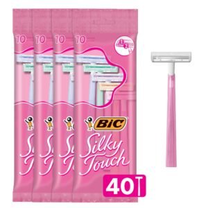 BIC Silky Touch Women's Disposable Razors, With 2 Blades, Pretty Pastel Razor Handles, 40 Count Value Pack of Womens Razors