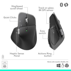 Logitech MX Master 4, Ergonomic Wireless Mouse with Advanced Performance Haptic Feedback, Ultra-Fast Scrolling, USB-C Charging, Bluetooth, Windows, MacOS - Graphite