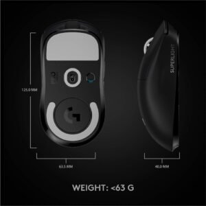 Logitech G PRO X Superlight Wireless Gaming Mouse, Ultra-Lightweight, Hero 25K Sensor, 25,600 DPI, 5 Programmable Buttons, Long Battery Life, Compatible with PC/Mac - Black