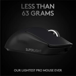 Logitech G PRO X Superlight Wireless Gaming Mouse, Ultra-Lightweight, Hero 25K Sensor, 25,600 DPI, 5 Programmable Buttons, Long Battery Life, Compatible with PC/Mac - Black