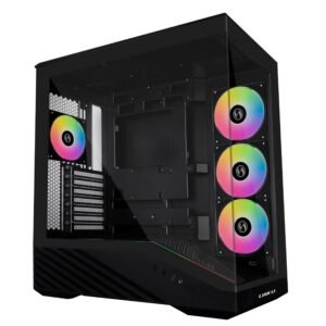 Lian Li V100 ATX Mid-Tower PC Case, 4 x 120mm ARGB PWM Fans Pre-Installed, LED RGB Strip, Display Platform with Tempered Glass, Support 420mm GPUs, 360mm Radiator, Optimized Airflow - Black (V100RX)