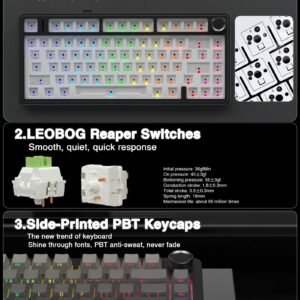 AULA F75 Pro Wireless Mechanical Keyboard,75% Hot Swappable Custom Keyboard with Knob,RGB Backlit,Pre-lubed Reaper Switches,Side Printed PBT Keycaps,2.4GHz/USB-C/BT5.0 Mechanical Gaming Keyboards