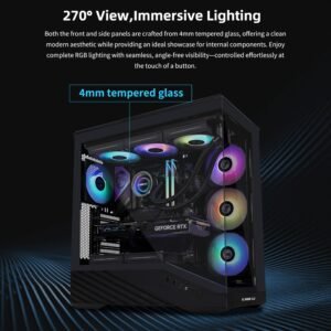 Lian Li V100 ATX Mid-Tower PC Case, 4 x 120mm ARGB PWM Fans Pre-Installed, LED RGB Strip, Display Platform with Tempered Glass, Support 420mm GPUs, 360mm Radiator, Optimized Airflow - Black (V100RX)