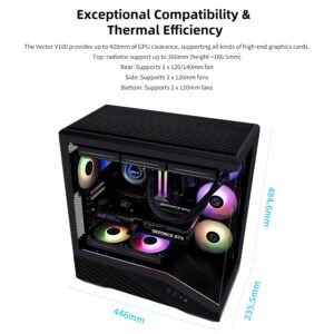 Lian Li V100 ATX Mid-Tower PC Case, 4 x 120mm ARGB PWM Fans Pre-Installed, LED RGB Strip, Display Platform with Tempered Glass, Support 420mm GPUs, 360mm Radiator, Optimized Airflow - Black (V100RX)
