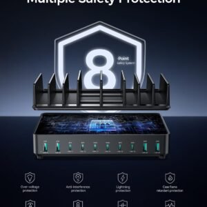 400W Charging Station for Multiple Devices, 10 Port Double PD 100W USB C Charging Station with 6 Cables, Multi-Device Organizer Fast Charging Dock for MacBook, iPad, iPhone, Cell Phone, Tablet