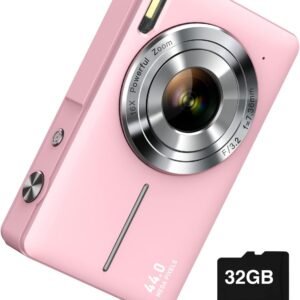 Digital Camera, FHD 1080P Digital Point and Shoot Camera with 16X Zoom Anti Shake, 32GB Card, Compact Small Camera for Boys Girls Kids, Pink