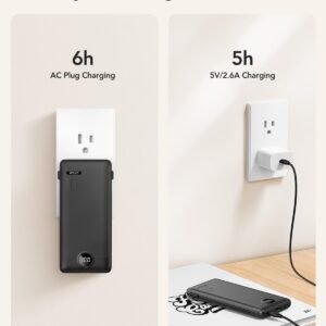 Portable Charger,Power Bank Built-in Cables and AC Wall Plug,VRURC USB C Portable Bank 10000mAh,Travel Essentials Phone Charger Compact Lightweight External Battery Pack for Smart Phones,Tablets-Black