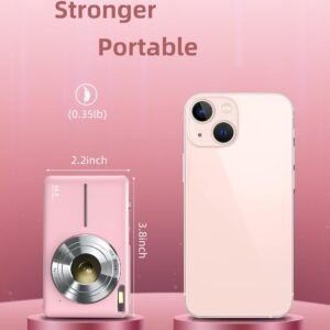 Digital Camera, FHD 1080P Digital Point and Shoot Camera with 16X Zoom Anti Shake, 32GB Card, Compact Small Camera for Boys Girls Kids, Pink