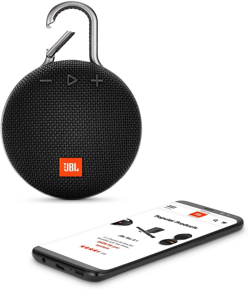 JBL Clip 3, Black - Waterproof, Durable & Portable Bluetooth Speaker - Up to 10 Hours of Play - Includes Noise-Cancelling Speakerphone & Wireless Streaming