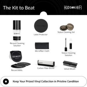 Vinyl Record Cleaning Kit 9-in-1 - Record Mitts, Anti-Static Record Cleaner w/Microfiber Cloth, Label Protector, Velvet & Carbon Fiber Record Cleaning Brush, Gel Stylus Cleaner for Record Needles