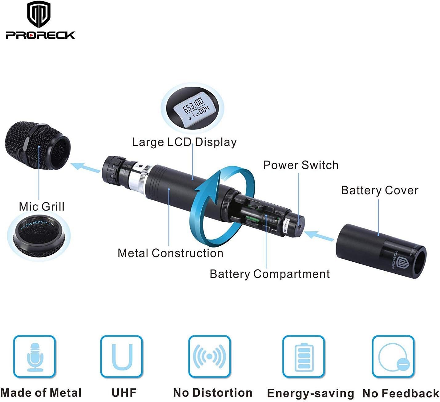 PRORECK MX66 6-Channel UHF Wireless Microphone System with 6 Hand-held Microphones Karaoke Machine for Party/Wedding/Church/Conference/Speech