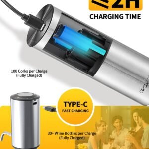 CIRCLE JOY Rechargeable Electric Wine Opener Set 8-in-1 Stainless Steel Automatic Wine Bottle Opener Gift Set w/Electric Wine Aerator Pourer, Foil Cutter, Wine Drip Ring, Vacuum Pump & 2 Wine Stoppers