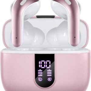 TAGRY Bluetooth Headphones True Wireless Earbuds 60H Playback LED Power Display Earphones with Wireless Charging Case IPX5 Waterproof in-Ear Ear buds with Mic for TV Smart Phone Laptop Computer Sports