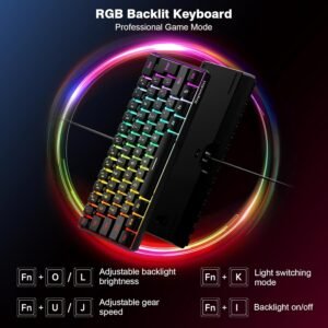 Snpurdiri 60% Wired Gaming Keyboard, RGB Backlit Ultra-Compact Mini Keyboard, Waterproof Small Compact 61 Keys for PC/Mac Gamer, Typist, Travel, Easy to Carry on Business Trip(Black)