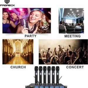 PRORECK MX66 6-Channel UHF Wireless Microphone System with 6 Hand-held Microphones Karaoke Machine for Party/Wedding/Church/Conference/Speech