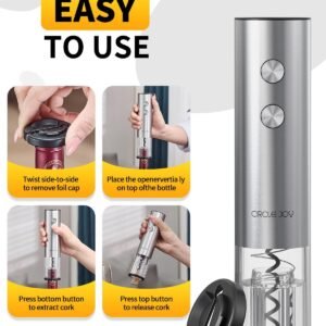 CIRCLE JOY Rechargeable Electric Wine Opener Set 8-in-1 Stainless Steel Automatic Wine Bottle Opener Gift Set w/Electric Wine Aerator Pourer, Foil Cutter, Wine Drip Ring, Vacuum Pump & 2 Wine Stoppers