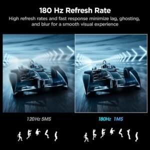 KOORUI 27 Inch Curved Gaming Monitor, Full HD 1080p 1500R 180Hz Computer Monitor, 99% sRGB, Adaptive Sync, Display Port 1.2x1 & HDMI 2.0x2, Eye Care, VESA Compatible, Black 27E6CA