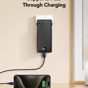 Portable Charger,Power Bank Built-in Cables and AC Wall Plug,VRURC USB C Portable Bank 10000mAh,Travel Essentials Phone Charger Compact Lightweight External Battery Pack for Smart Phones,Tablets-Black