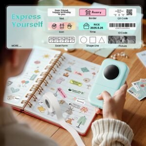 Phomemo Label Maker Machine with Tape, D30 Portable Mini Label Printer, Small Bluetooth Label Makers Handheld Thermal Sticker, Multiple Templates Fonts Icon Custom Name Label for Home Kids, School