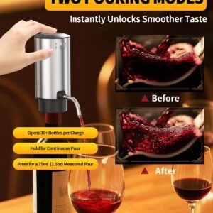 CIRCLE JOY Rechargeable Electric Wine Opener Set 8-in-1 Stainless Steel Automatic Wine Bottle Opener Gift Set w/Electric Wine Aerator Pourer, Foil Cutter, Wine Drip Ring, Vacuum Pump & 2 Wine Stoppers