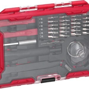 Amazon Basics Precision Screwdriver Set, 32-Piece Electronics Repair Tool Kit for Laptops, Smartphones, Eyeglasses, Watches, Magnetic Tip, Red