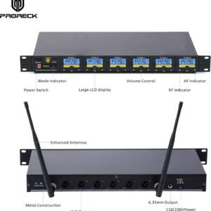 PRORECK MX66 6-Channel UHF Wireless Microphone System with 6 Hand-held Microphones Karaoke Machine for Party/Wedding/Church/Conference/Speech