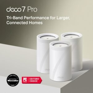 TP-Link Deco 7 Pro BE63 Tri-Band WiFi 7 BE10000 Whole Home Mesh System - 6-Stream 10 Gbps, 4x2.5G Ports Wired Backhaul, 4X Smart Internal Antennas, VPN, HomeShield, Free Expert Support (3-Pack)