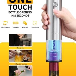 CIRCLE JOY Rechargeable Electric Wine Opener Set 8-in-1 Stainless Steel Automatic Wine Bottle Opener Gift Set w/Electric Wine Aerator Pourer, Foil Cutter, Wine Drip Ring, Vacuum Pump & 2 Wine Stoppers