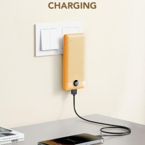 VRURC Portable Charger Built-in Cables and AC Wall Plug, USB C Power Bank 10000mAh, Travel Battery Phone Charger Compact Lightweight External Battery Pack for Smart Phones, Tablets etc-Orange