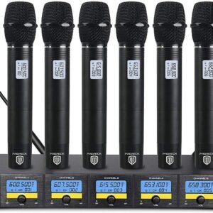 PRORECK MX66 6-Channel UHF Wireless Microphone System with 6 Hand-held Microphones Karaoke Machine for Party/Wedding/Church/Conference/Speech