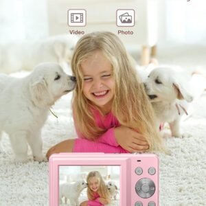 Digital Camera, FHD 1080P Digital Point and Shoot Camera with 16X Zoom Anti Shake, 32GB Card, Compact Small Camera for Boys Girls Kids, Pink