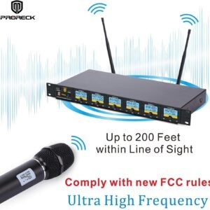 PRORECK MX66 6-Channel UHF Wireless Microphone System with 6 Hand-held Microphones Karaoke Machine for Party/Wedding/Church/Conference/Speech