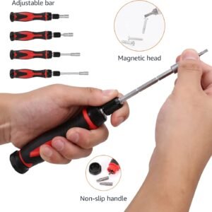 Amazon Basics Magnetic Ratcheting Wrench and Electronics Precision Screwdriver Tool Set, 73-Piece, with Carry Case for Household Repair, Small Jobs, Eyeglasses, Black/Red/Silver