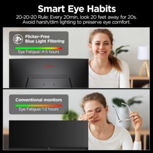 KOORUI 24 inch Curved Gaming Monitor 180Hz FHD 1080P Computer Monitor, 1ms 1500R Display, Adaptive Sync, FreeSync Premium, HDMI 2.0X2 & DP 1.2, VESA, Tilt, 24E6CA