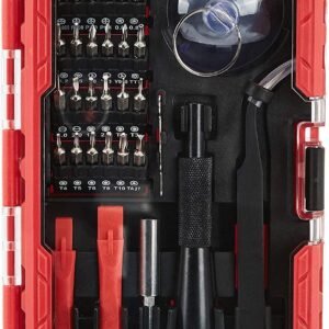 Amazon Basics Precision Screwdriver Set, 32-Piece Electronics Repair Tool Kit for Laptops, Smartphones, Eyeglasses, Watches, Magnetic Tip, Red