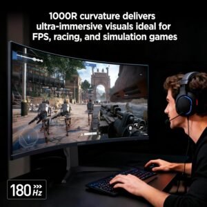 KOORUI 34-inch Curved Ultrawide WQHD 3440Ă—1440 Gaming Monitor, 180Hz 1000R- PIP/PBP, 1ms(MPRT), HDR400, DCI-P3 95%, FreeSync Premium, 1 x DP 1.4 & 2 x HDMI 2.0, Tilt Height Swivel Adjustment, 34E6UC
