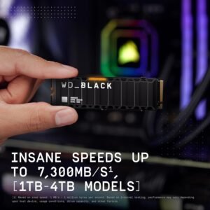WD_BLACK SN850X 1TB NVMe SSD with Heatsink - M.2 2280, Up to 7,300 MB/s Read speeds, Up to 6,300 MB/s write speeds, Gaming Expansion, High Performance Internal Solid State Drive - WDS100T2XHE