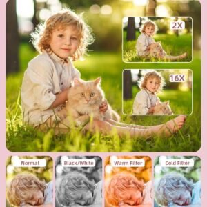 Digital Camera, FHD 1080P Digital Point and Shoot Camera with 16X Zoom Anti Shake, 32GB Card, Compact Small Camera for Boys Girls Kids, Pink