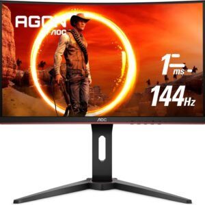 AOC C24G1 24" Curved Frameless Gaming Monitor, FHD 1080p, 1500R VA panel, 1ms 144Hz, FreeSync, Height adjustable, VESA, 3-Year Zero Dead Pixels Black