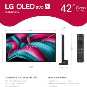 LG 42-Inch Class OLED evo AI Super Upscaling 4K C5 Series Smart TV w/Dolby Atmos & Vision, HDR10, Filmmaker Mode, Wow Orchestra, Alexa Built-in (OLED42C5PUA, 2025)