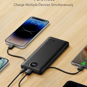 Portable Charger,Power Bank Built-in Cables and AC Wall Plug,VRURC USB C Portable Bank 10000mAh,Travel Essentials Phone Charger Compact Lightweight External Battery Pack for Smart Phones,Tablets-Black