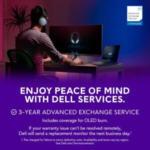 Alienware AW2725DF OLED Gaming Monitor - 26.7-inch Quantom-Dot WQHD (2560x1440) 360Hz 0.03Ms Display, AMD FreeSync Premium Pro, HDMI/DP/USB 3.2 Gen1, Height/Tilt/Swivel/Pivot Adjustability - Black