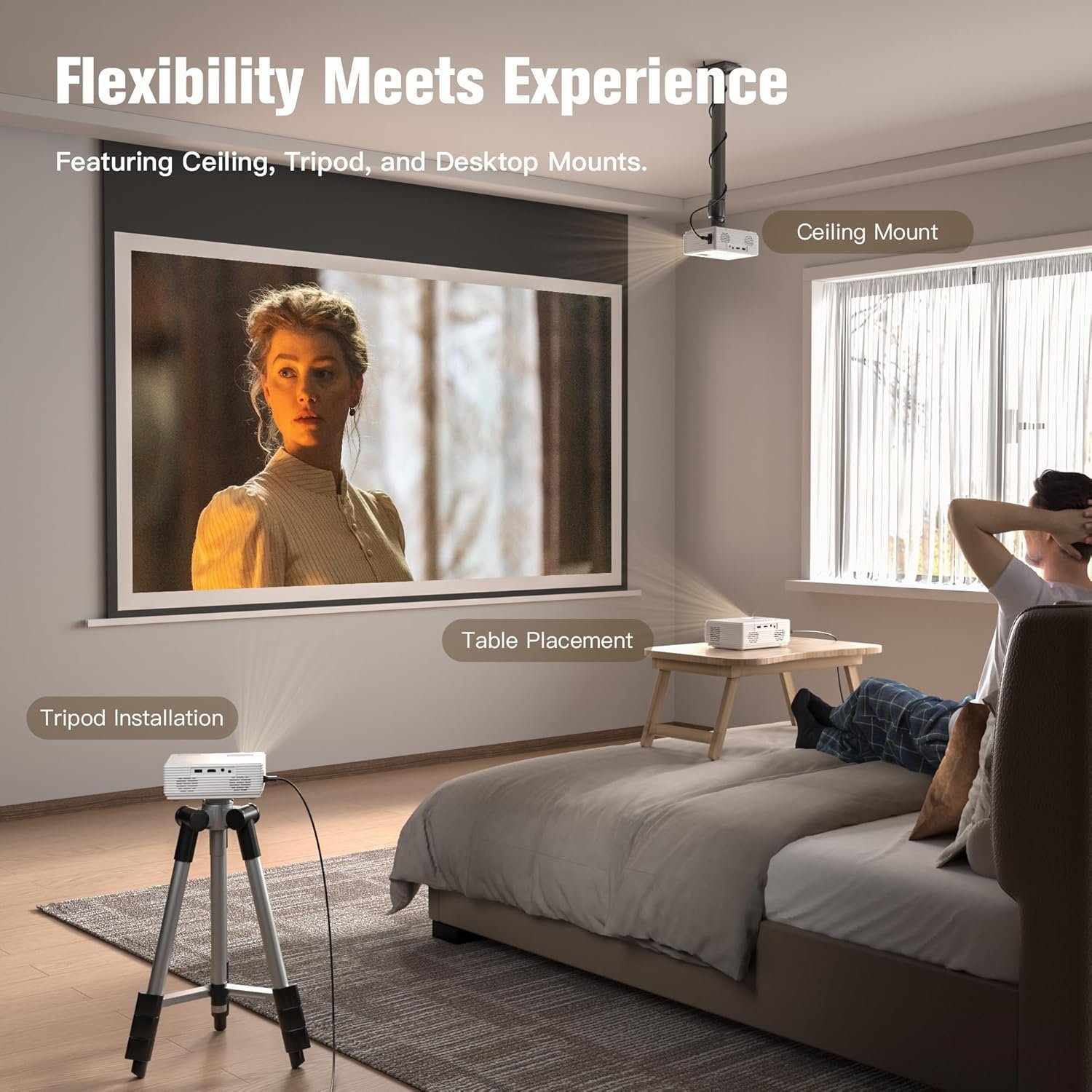 AuKing Projector, 2025 Upgraded Mini Projector, Full HD 1080P Home Theater Video Projector, Compatible with HDMI/USB/AV/Smartphone/TV Box/Laptop