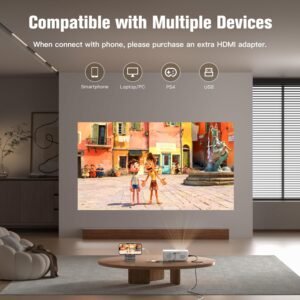 AuKing Projector, 2025 Upgraded Mini Projector, Full HD 1080P Home Theater Video Projector, Compatible with HDMI/USB/AV/Smartphone/TV Box/Laptop